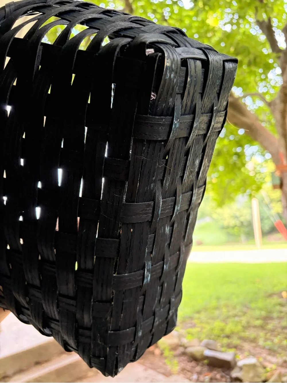 🖤 VINTAGE PRIMITIVE BLACK HANDWOVEN SPLIT WOOD BASKET 🖤